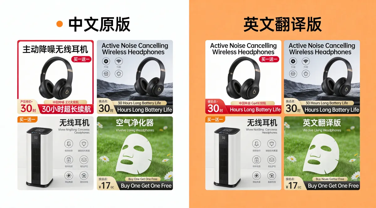 批量图片翻译后-多张英文商品图