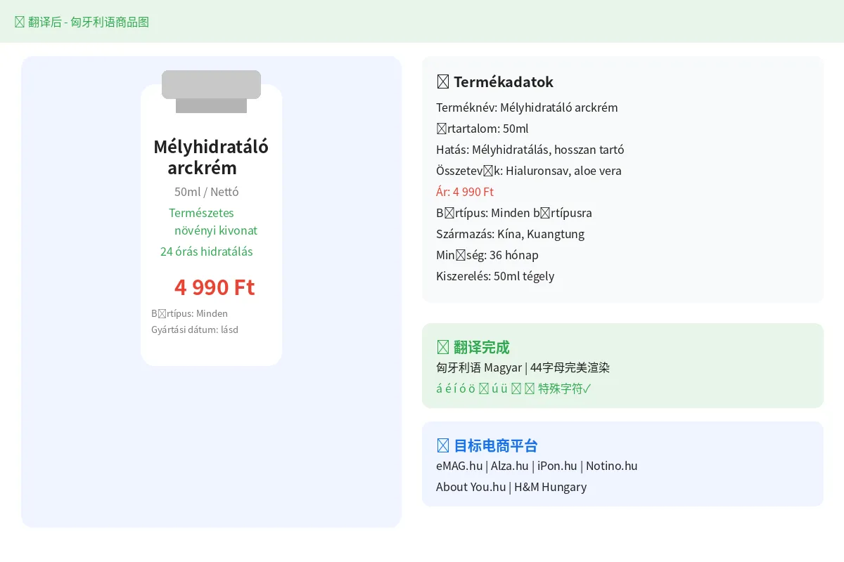 匈牙利语翻译后 - 44字母完美渲染商品图