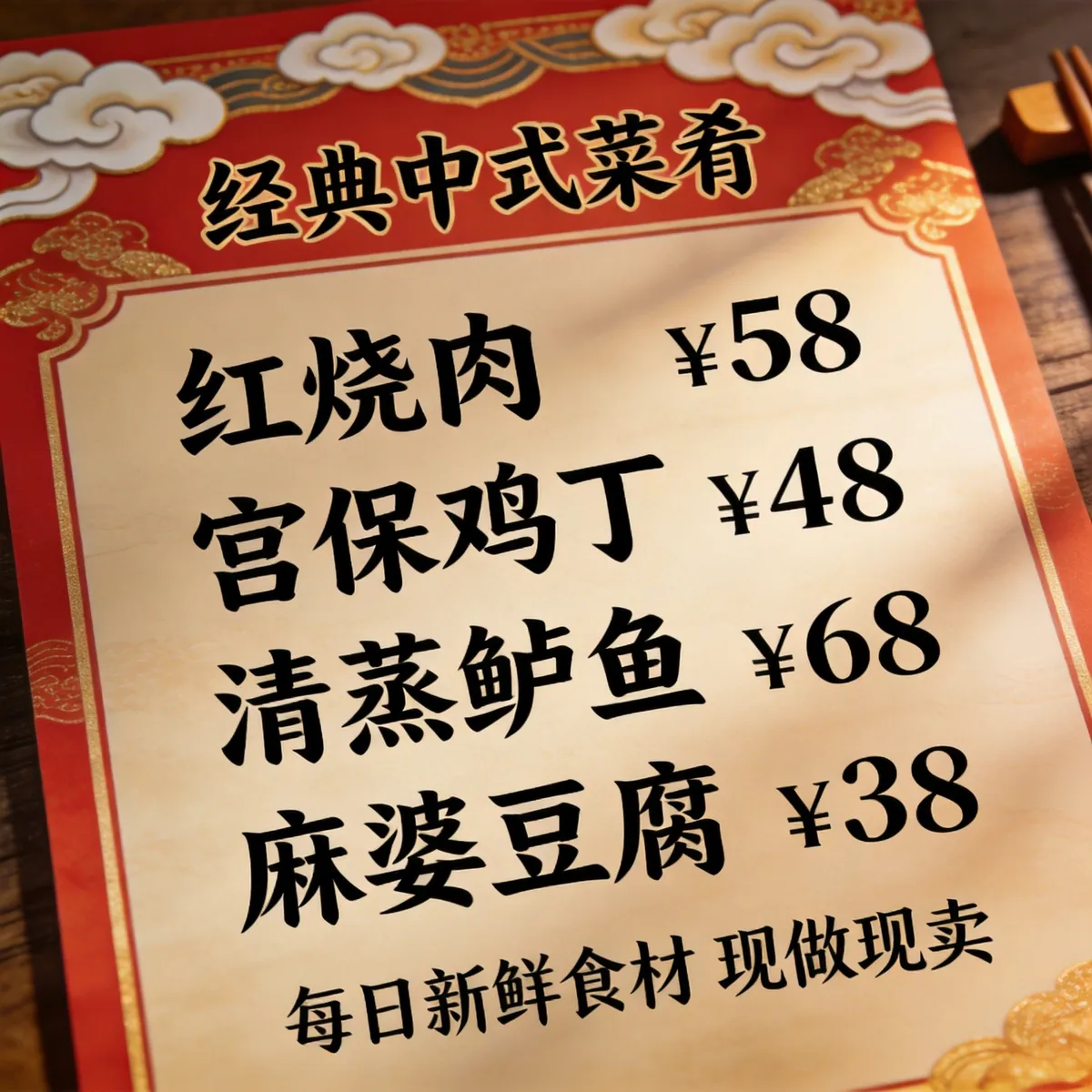 菜单翻译前-中文餐厅菜单